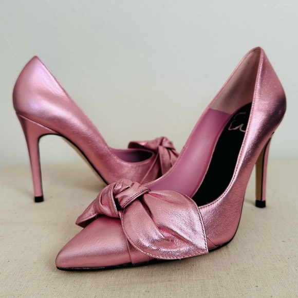 New Ted Baker Ryal Court Metallic Pink Pointed Toe Stiletto Heel Bow Shoes - Picture 2 of 11